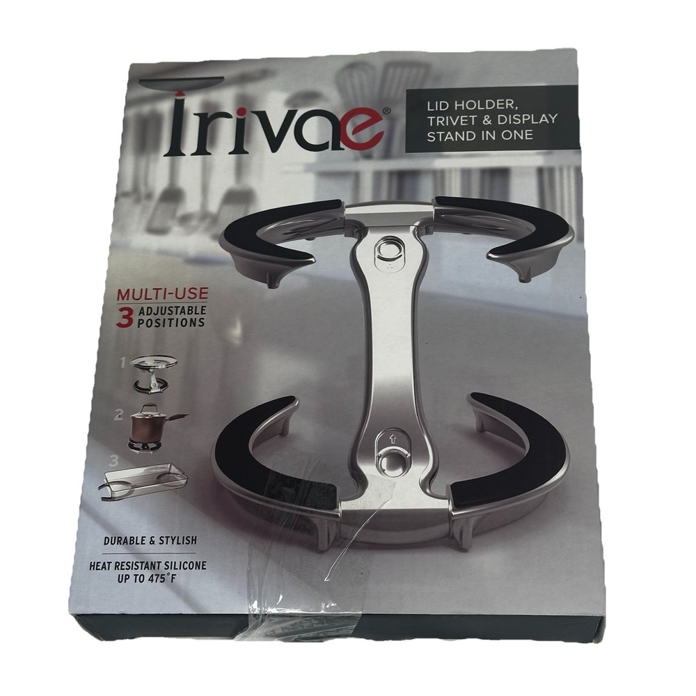 Trivae Blue/Silver Lid Holder Trivet Display Stand‎ All-In-One Adjustable NEW